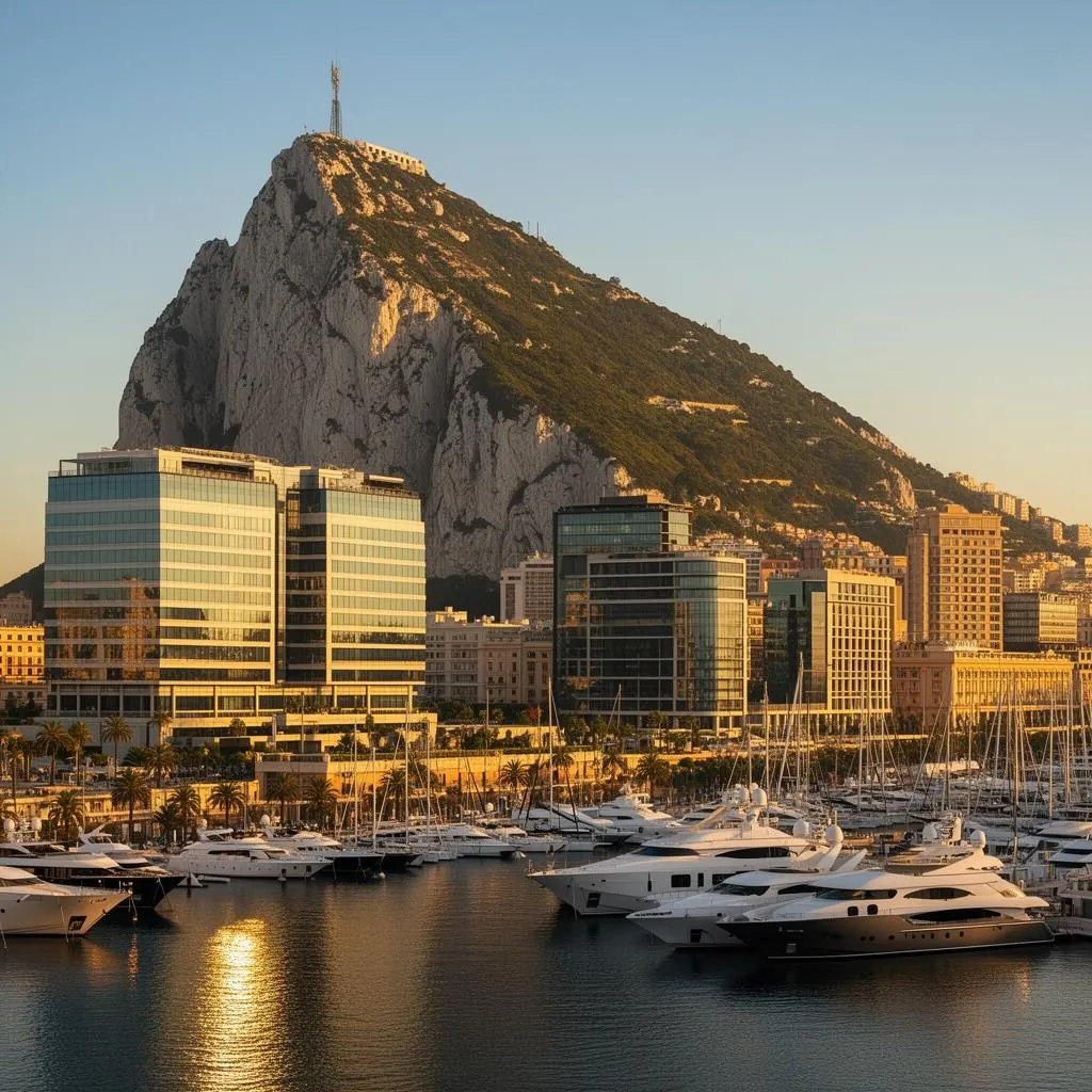 The Rock of Gibraltar and marina representing Octopus's home jurisdiction