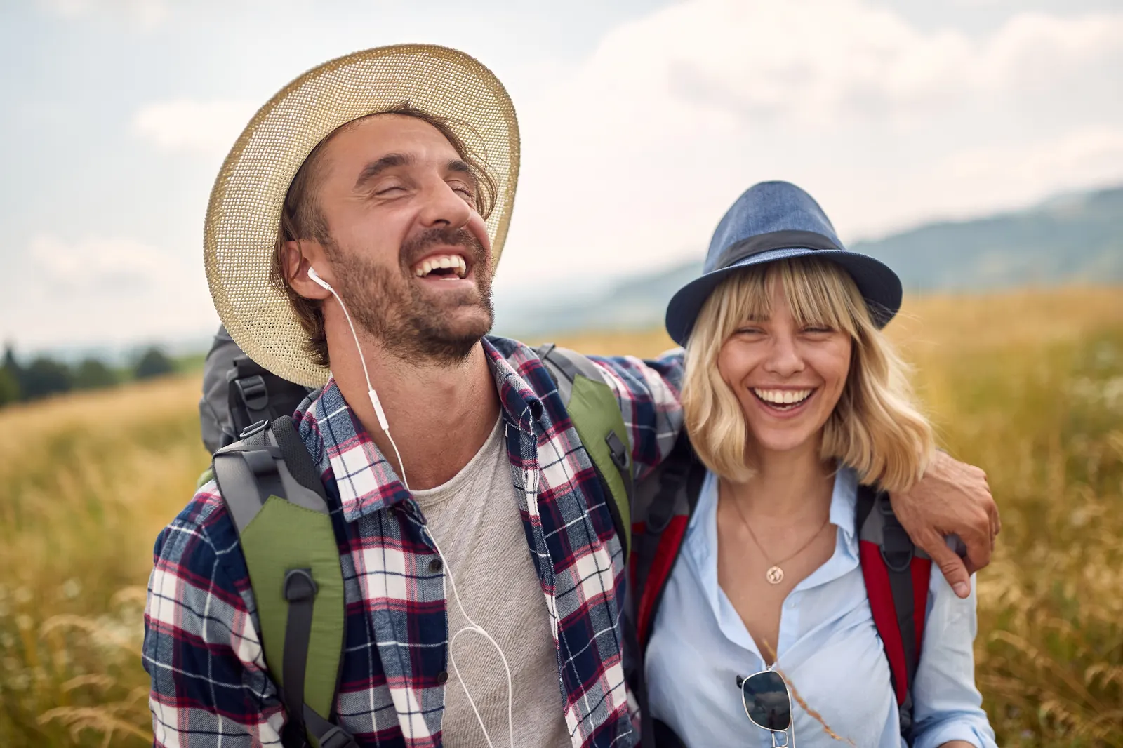 Happy couple enjoying outdoor lifestyle in Gibraltar countryside